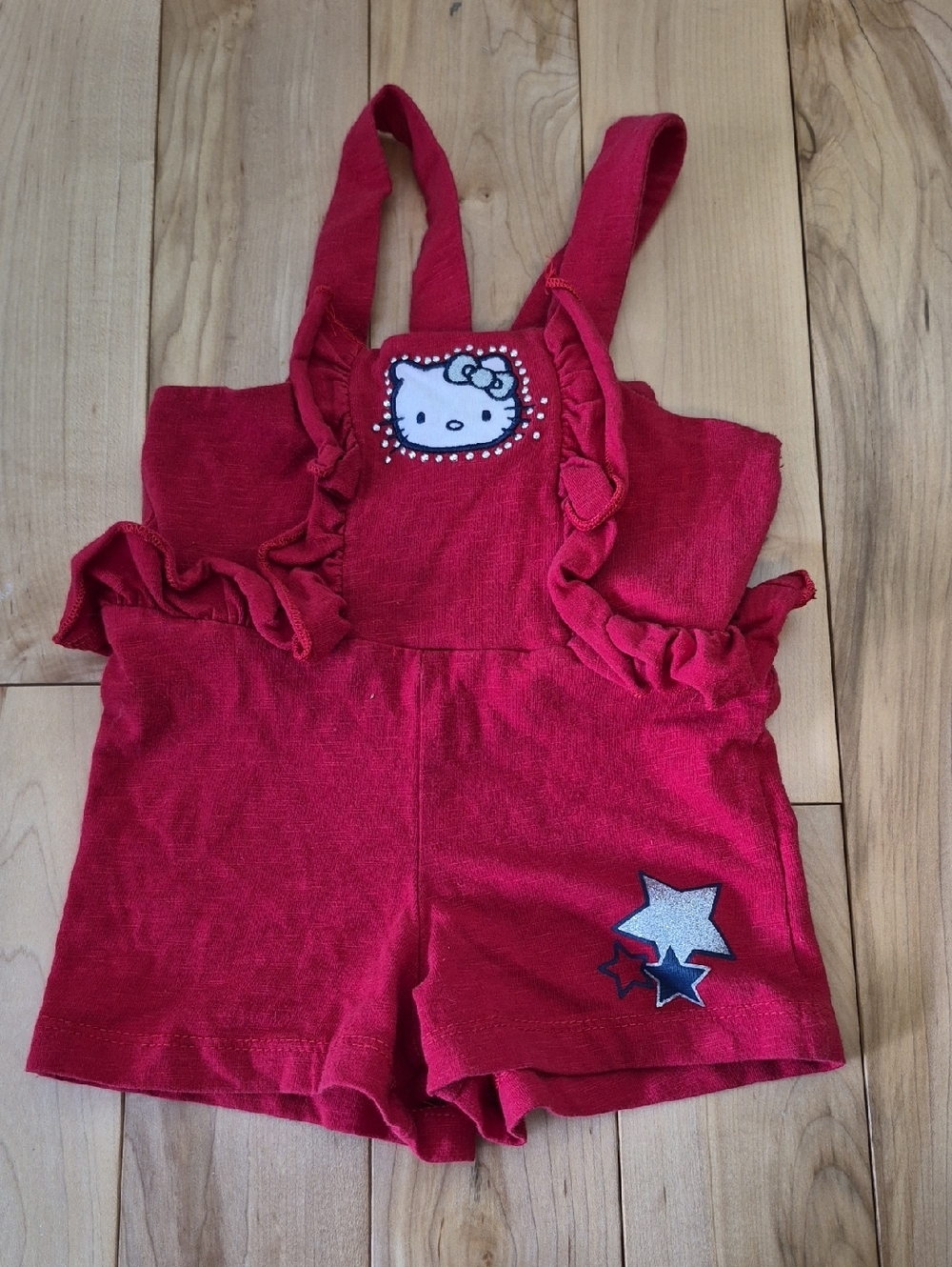 Girls Size 12m Hello Kitty Bright Red Ruffle Strap Romper